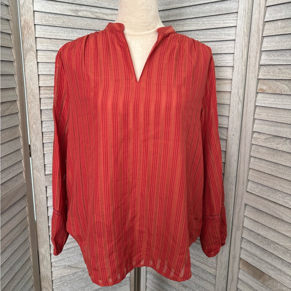 ANN TAYLOR Women’s Blouse Rust/Pumpkin color Size Medium, V Neck Long sleeve